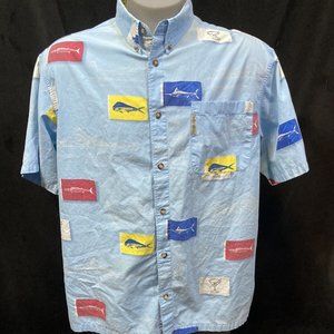 Men's Columbia River Lodge Martini Marlin Fishing Vacation Shirt Large blue